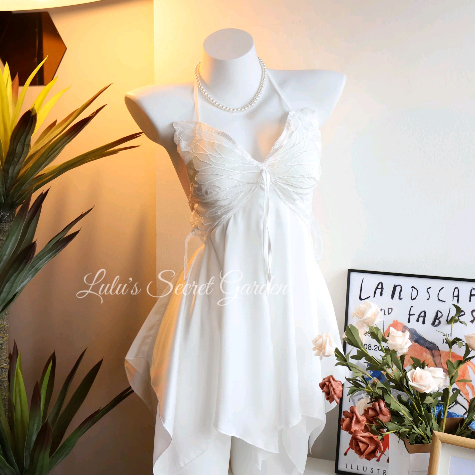 LULU 1026-Sexy Backless Butterfly Design Ice Silk Comfortable Minimalist Home Nightdress Pajama Set
