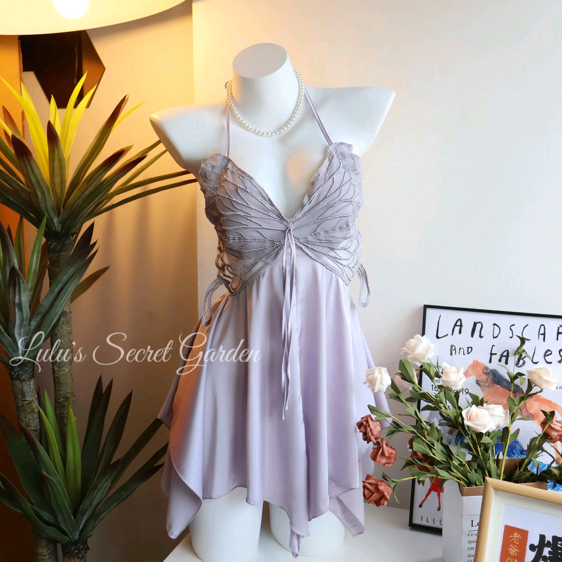 LULU 1026-Sexy Backless Butterfly Design Ice Silk Comfortable Minimalist Home Nightdress Pajama Set