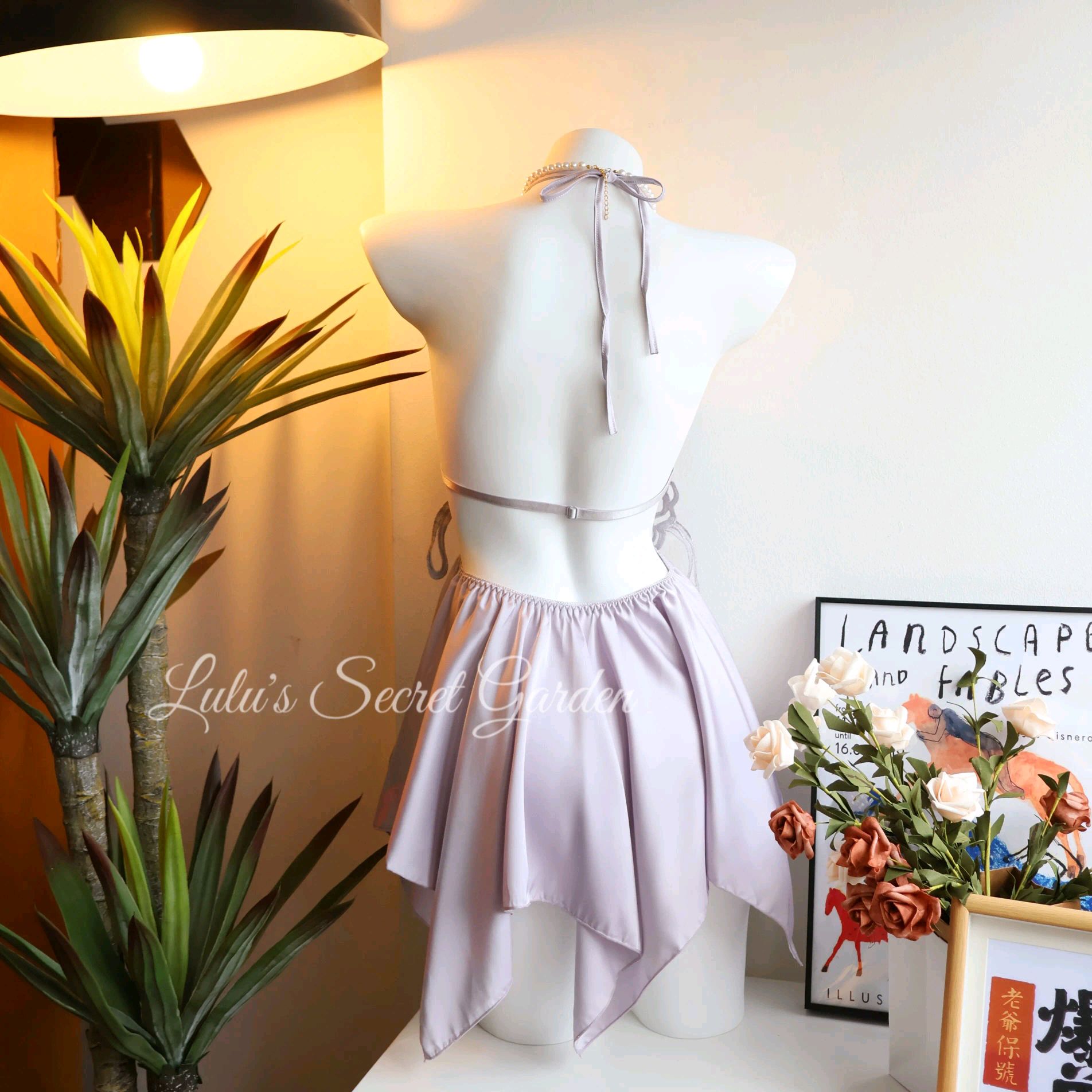 LULU 1026-Sexy Backless Butterfly Design Ice Silk Comfortable Minimalist Home Nightdress Pajama Set